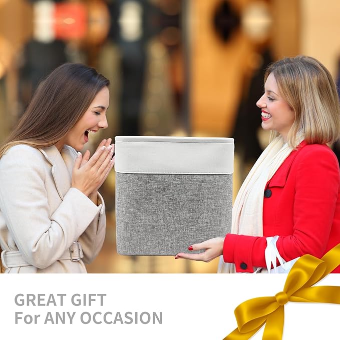 13x13 Cube Storage Bins, Collapsible Fabric Storage Box, 4 Pack Closet Baskets with Handles for Organizing, Shelf, Toys, Clothes, Home, Office, Nursery (Grey&White)-CubbioJoy