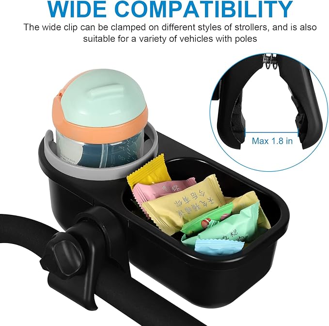 Accmor Stroller Cup Holder with Tray, Universal Cup Holder, Bike Bottle Holder, 360° Rotatable Large Caliber Drinks Holder for Stroller, Bike, Wheelchair, Walker-CubbioJoy