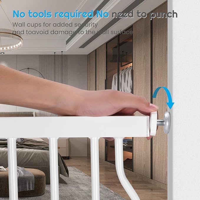 Baby Safety Gate for Stairs 29-33 Inch Wide, Safety House Gate for Baby Pet Gate with Door Pressure Mounting Gates for Kids Toddler Dogs Indoor Stairway Doorway White (30.5'' Tall)-CubbioJoy