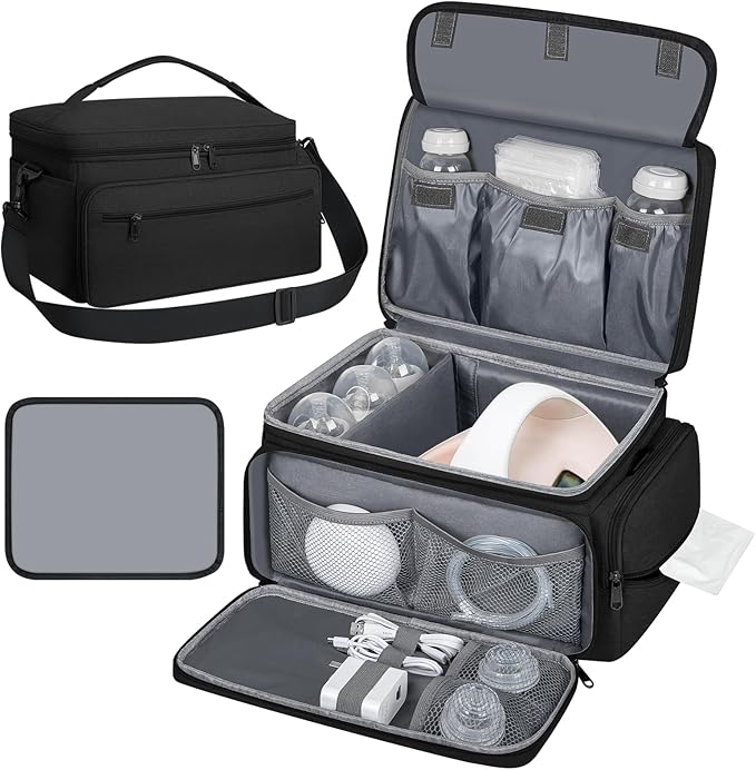 Breast Pump Bag for Spectra S1 S2, Pumping Bag with Waterproof Mat for Pumps Accessories, Portable Pump Carrying Case for Work, Travel and Family Use, Black-CubbioJoy
