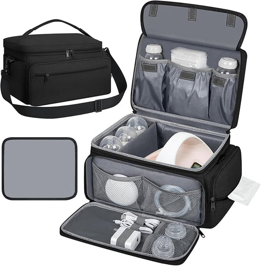 Breast Pump Bag for Spectra S1 S2, Pumping Bag with Waterproof Mat for Pumps Accessories, Portable Pump Carrying Case for Work, Travel and Family Use, Black-CubbioJoy