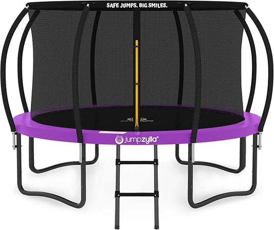 JUMPZYLLA Trampoline Outdoor 8FT 10FT 12FT 14FT 15FT 16FT with Enclosure and Ladder, ASTM Approved Recreational Trampoline for Kids and Adults, Anti-Rust Coated Frame-CubbioJoy