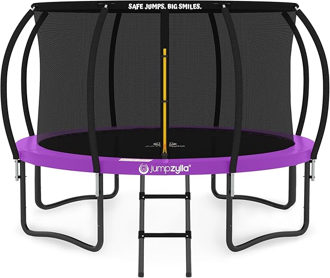 JUMPZYLLA Trampoline Outdoor 8FT 10FT 12FT 14FT 15FT 16FT with Enclosure and Ladder, ASTM Approved Recreational Trampoline for Kids and Adults, Anti-Rust Coated Frame-CubbioJoy