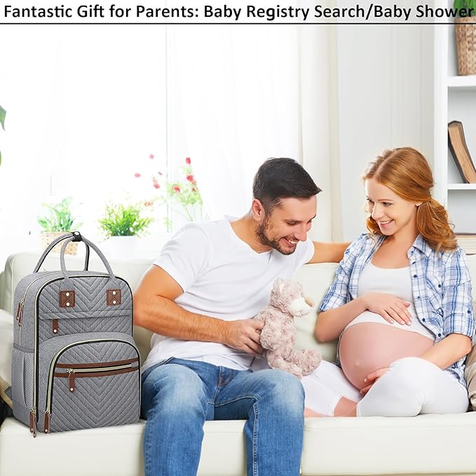 Diaper Bag Backpack for Women with Changing Pad, Baby Bag with Insulated Pockets Multifunctional Diaper Bags For Baby Girl Boy Waterproof Baby Bags For Boys Girls Maternity Bag Grey-CubbioJoy