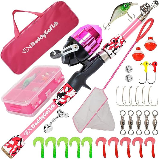 DaddyGoFish Kids Fishing Pole - Rod Reel Combo Tackle Box Starter Set - First Year Small Gear Kit for Boys Girls Toddler Youth Age Beginner Little Children-CubbioJoy