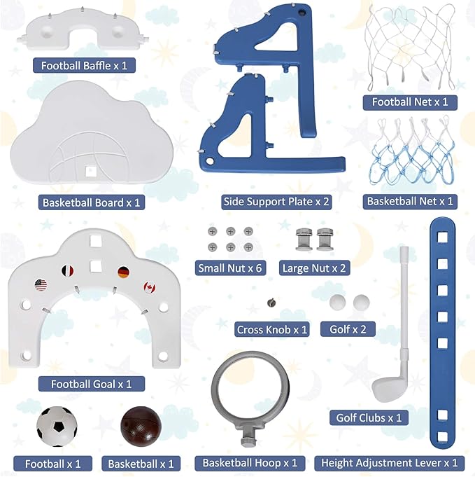 Costzon Kids Basketball Hoop, Toddler Sports Activity Center w/ 5 Adjustable Height Levels, Basketball Soccer Golf Game Set, Indoor Outdoor Basketball Hoop Set Gift for Baby Infant-CubbioJoy