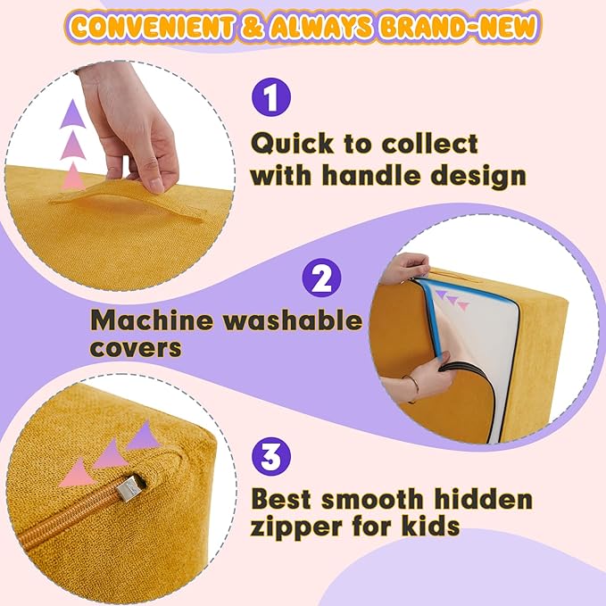 jela Foam Blocks 6Pcs Soft Play Equipment Luxury Miss Fabric, Toddler Climbing Toys Indoor Soft Play Climbing for Toddlers, Lightweight Climbing Blocks for Babies, Kids, Climb and Crawl Foam Playset-CubbioJoy