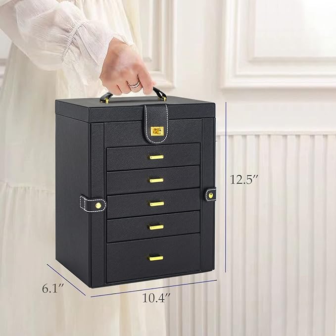 AKOZLIN Large Jewelry Box Organizer Functional Lockable with Big Mirror, Leather Jewelry Storage Case for Women Girls Ring Necklace Earring Bracelet Holder Organizer-CubbioJoy