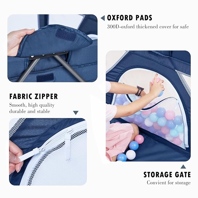 Baby Playpen Foldable, Playard for Babies and Toddlers, Portable Playpen Activity Center with 50 Balls+2 Handles for Travel, Indoor & Outdoor Play Pen with Mesh 50''x50''-CubbioJoy