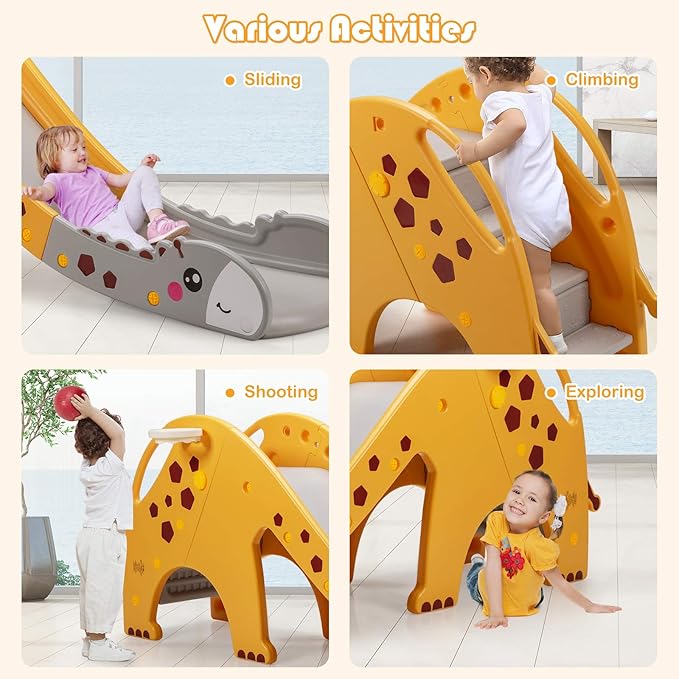 BABY JOY Toddler Slide, Kids Large Slide Play Climber Set with Long Slipping Slope, Basketball Hoop and Ball, Enclosed Steps, Easy Assemble Indoor Outdoor Backyard Freestanding Slides for Kids Age 1-8-CubbioJoy