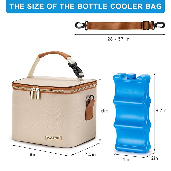 Breastmilk Cooler Bag with Ice Pack Fits 6 Baby Bottles Up to 5 Ounce, Baby Bottle Bag with Shoulder Strap for Nursing Mom Daycare, Cream-CubbioJoy