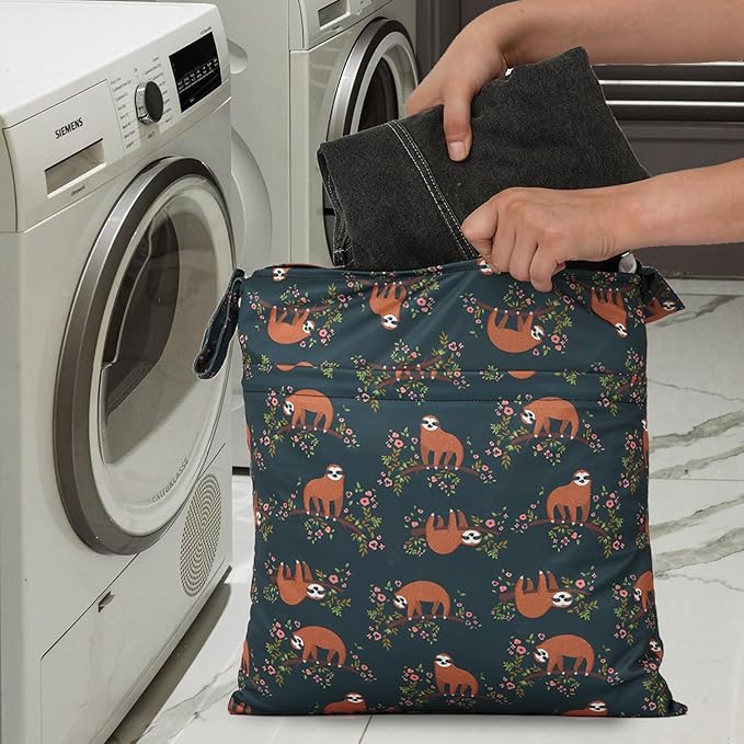 2pcs Travel Waterproof Laundry Bag, Cloth Diaper Wet Dry Bags with Handle & 2 Zipper Pockets, Reusable Washable Dirty Clothes Bag for Baby Adult Travelling Hanging, Bathing Beach Pool Daycare-CubbioJoy