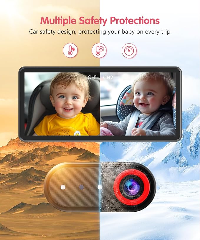 BM5PRO Double Car Camera for 2 Baby，7.2" 1080P Split Screen with IR Night Vision, Real-Time Monitoring Baby Car Camera,Easy Install, Family Travel Companion for Kids & Pets-CubbioJoy