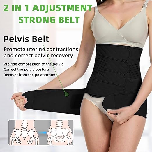 2 in 1 Postpartum Belly Band Wrap Black, C-Section Support Belt XX-Large, Post Partum Support Recovery Waist/Pelvis Belt, Hysterectomy Belly Band Binder Girdle Stomach-CubbioJoy