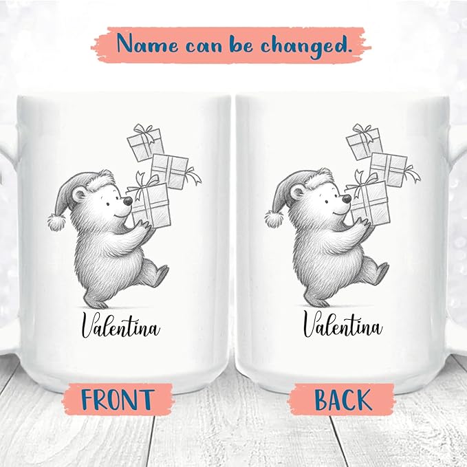 Cute Bear Animal Coffee Cup, Personalized Bear Lover Accent Mug Gift For Men Women Birthday Christmas, Customized Name Animal Coffee Mug Gift For Daughter Son Kids Child, Bears White Teacup 11 15 Oz-CubbioJoy
