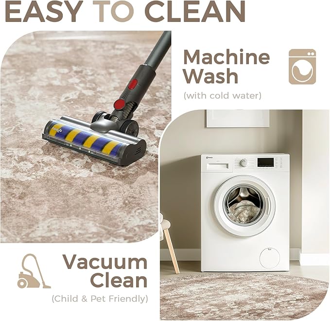 jinchan Round Rug 5ft Area Rug - Brown Vintage Floor Mat Kitchen Indoor - Washable Circle 5' Thin Floral Print Carpet Retro Farmhouse Non Slip Dining Room Living Room Bedroom Office-CubbioJoy