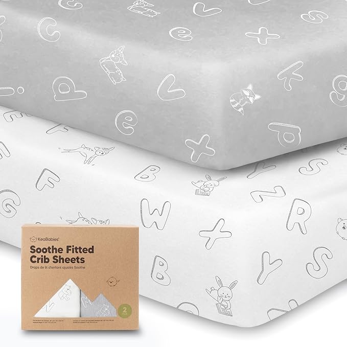 KeaBabies 2-Pack Organic Crib Sheets for Boys, Girls - 52x28 Fitted Crib Mattress Sheet Neutral, Breathable Jersey Cotton Cover for Baby Bed, Toddler Mattress, Soft & Cute Prints (ABC Land Cloud)-CubbioJoy