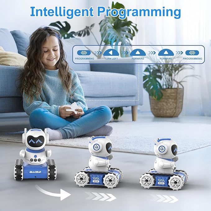 ALLCELE LED RC Robot Toys for Boys and Girls with Walkie Talkie, Programming, Music, Demo and LED Function, Remote Control Robot Toy, Gift for Kids 3-8 Years Old Blue White-CubbioJoy