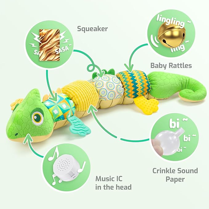 Sumobaby Infant Baby Musical Stuffed Animal Toys for 0-3-6-12 Months,Multi Sensory Toys with Crinkle and Rattles, Tummy Time Toys for Newborn Boys Girls, Dinosaur, Green-CubbioJoy