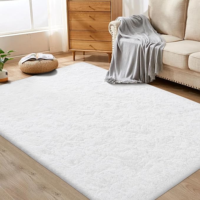 4x6 Area Rug for Living Room: Fluffy Shag Soft Washable Rugs Fuzzy Plush Indoor Carpet for Bedroom Nursery Playroom Dorm Kids Girls Boys Room (White, 4'x6')-CubbioJoy