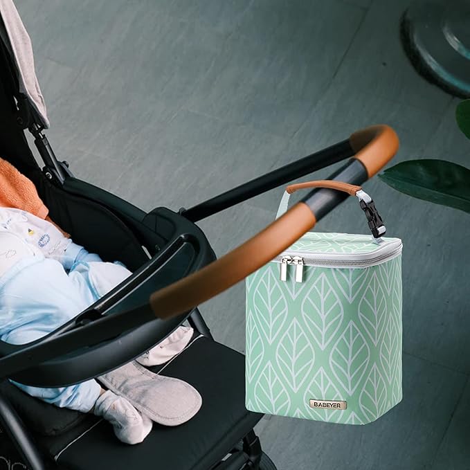 Breast Milk Cooler Bag with Ice Pack Fits 4 Baby Bottles Up to 9 Ounce, Baby Bottle Bag for Nursing Mom Daycare-Green-CubbioJoy