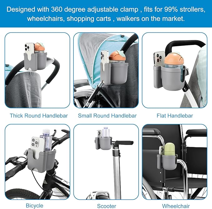 Accmor Stroller Cup Holder with Phone Holder, Bike Cup Holder, Universal Cup Holder for Uppababy Nuna Doona Strollers, 2-in-1 Cup Phone Holder for Stroller, Bike, Wheelchair, Walker, Scooter-CubbioJoy