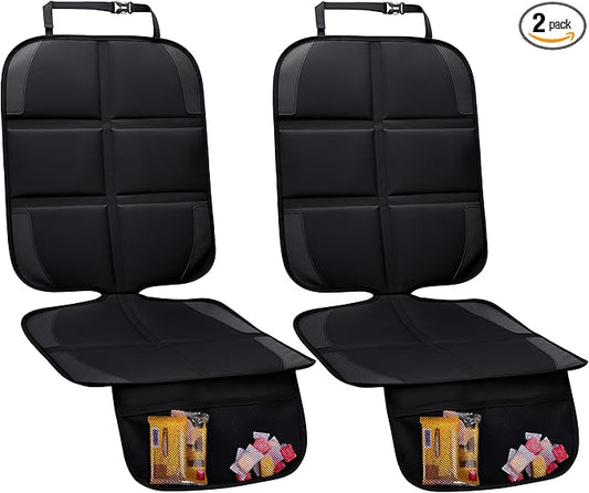 Car Seat Protector, 2 Pack Baby CarSeat Protector with Mesh Pockets & Non-Slip Backing 600D Durable Seat Cover Under Baby Child Car Seat, (Black, Standard)-CubbioJoy