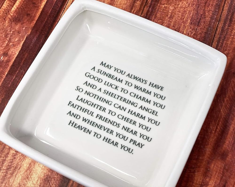 Baptism Gift, First Communion Gift, or Confirmation Gift – Square Ceramic Keepsake Box with Irish Blessing and Shamrock in Green-CubbioJoy