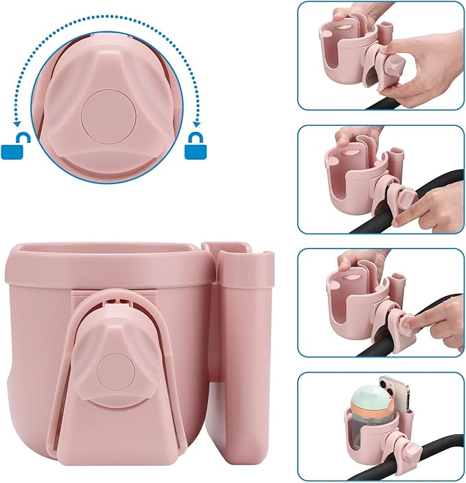 Accmor Stroller Cup Holder with Phone Holder, Bike Cup Holder, Universal Cup Holder for Uppababy Nuna Doona Strollers, 2-in-1 Cup Phone Holder for Stroller, Bike, Wheelchair, Walker, Scooter-CubbioJoy