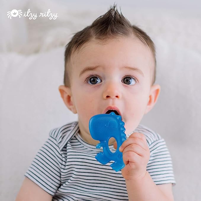 Itzy Ritzy Water-Filled Teethers - Cold Cutie Coolers Textured On Both Sides to Massage Sore Gums & Emerging Teeth - Can Be Chilled in Refrigerator, Set of 3 Coordinating Dinosaur Water Teethers-CubbioJoy