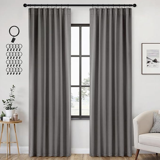 ANRODUO Back Tab Blackout Curtains for Bedroom Living Room, Rod Pocket Pinch Pleated Thermal Insulated Room Darkening Curtains 84 Inches Long 2 Panels, Grey, 42 x 84 Inch-CubbioJoy