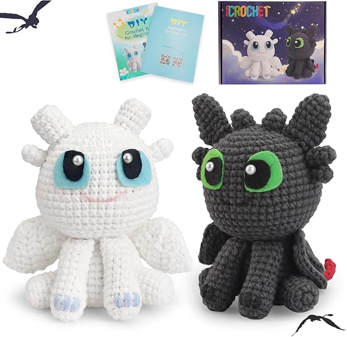 Crochet Kit for Beginners,Beginner Crocheting Animals Kits w Step-by-Step Video Tutorials, Knitting Starter Pack for Adults and Kids,2 Pack Dragon-CubbioJoy