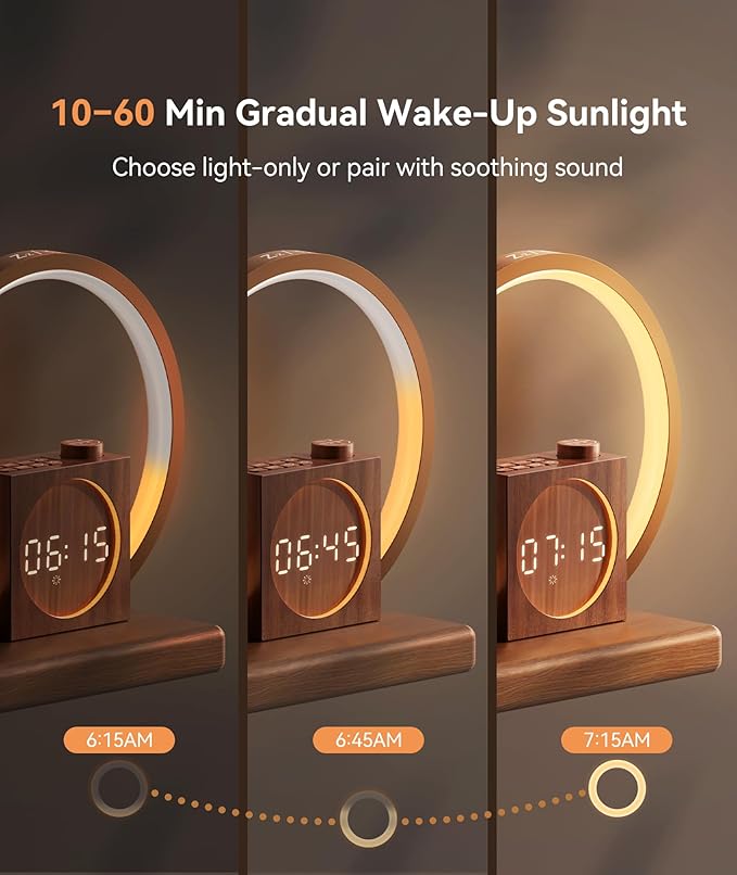 Dreamegg Sunrise Alarm Clock - Sound Machine for Sleep, 12 Ambient Colors &20-Level Dimmable Night Light, 25 Soothing Sounds, White Noise Machine, Wake Up Light for Adults, Stylish Bedroom Decor&Gift-CubbioJoy