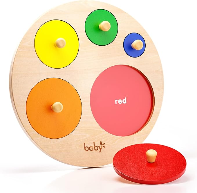 Boby Montessori Multiple Circle Puzzle Board, Knob Wooden Puzzle, Geometric Shape Puzzle Early Education Material Sensorial Toy for Toddler Shape & Color Sorter (Multiple Circle Puzzles)-CubbioJoy