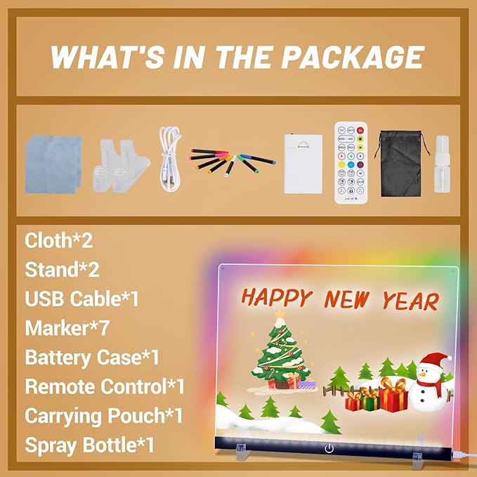 Doodle Glow, LED Note Board with Colors, 14.1"x10.9" Wooshneesham Acrylic Dry Erase Board, 16M-Color LED Light-Up Memo w/Music Sync, APP & Remote, Stand & 7 Markers, Battery Case, Neon Glow (Black)-CubbioJoy