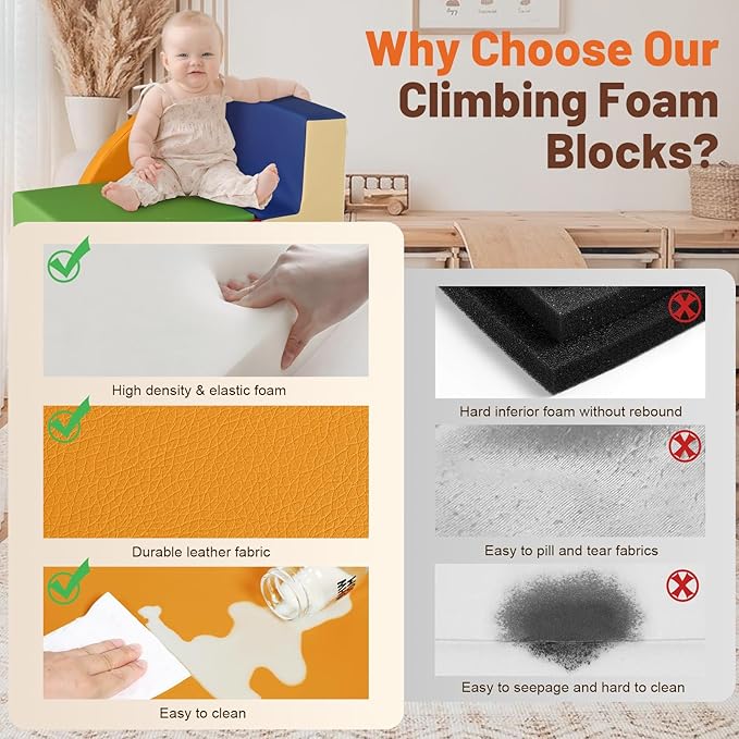 4-Piece Soft PU Leather Toddlers Climbing Toys, Foam Climbing Blocks for Toddlers, Baby Play Set Foam Climb Structures for Toddler 3+, Indoor Crawl Activity Play Gym-CubbioJoy