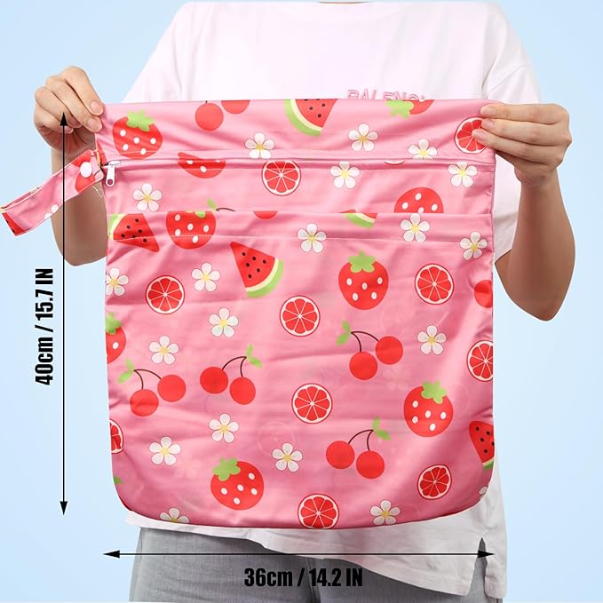2pcs Cloth Diaper Wet Dry Bags, Waterproof Reusable Wet Bag with 2 Zipper Pockets & Handle, Washable Laundry Bags for Baby Adult Clothes Travel Beach Pool Daycare Yoga Gym Exercise Swimsuits,-CubbioJoy