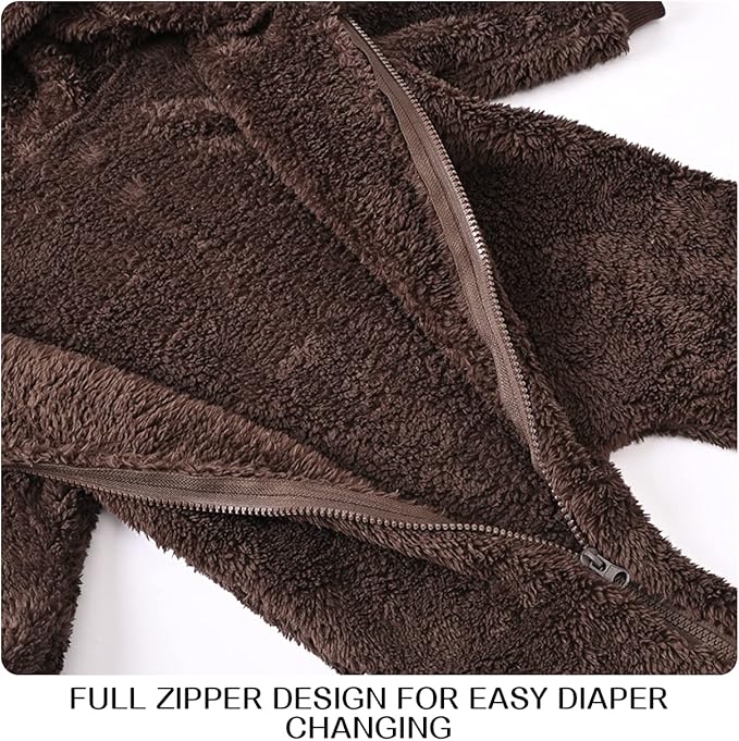 Baby Fleece Jumpsuits Infant Bear Ear Snowsuit Newborn Hooded Romper Warm Coat-CubbioJoy