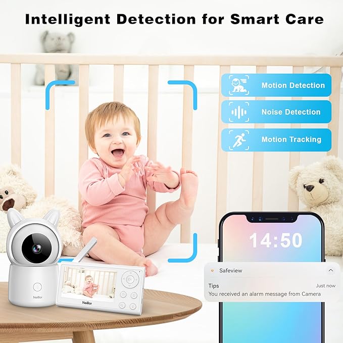 Baby Monitor, 4.3" Video Baby Monitor with 1080P Camera, Smart 2.4G WiFi Audio Monitor with Remote PTZ, Night Vision, 2-Way Talk, Sleep Mode, RGB Night Lights, Lullabies & 1000ft Range, APP Control-CubbioJoy