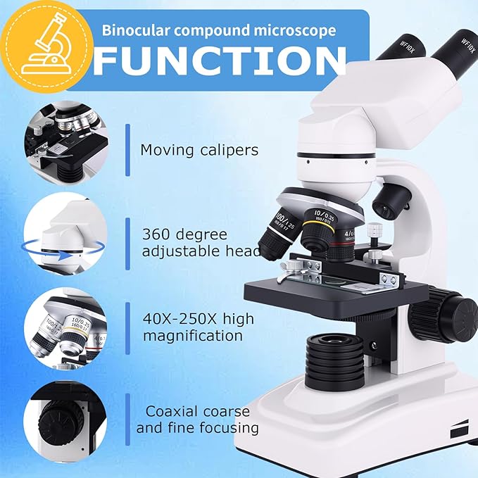 Binocular Microscope Magnification 40X-2500X, WF10x and WF25x Eyepieces, Dual LED Illumination, Suitable for Schools Home Labs Educational Adult Microscope-CubbioJoy