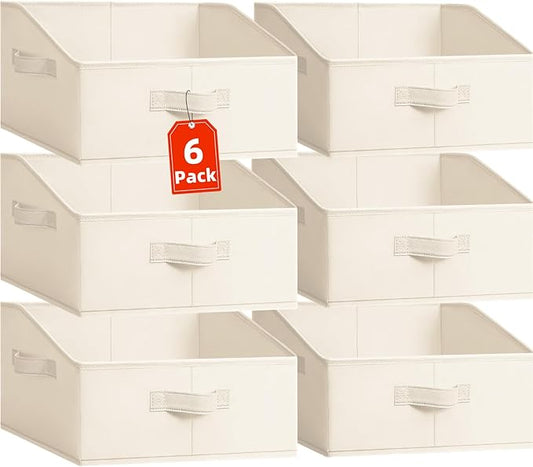 Criusia Closet Organizers Bins 6 Pack - Large Closet Shelf Organizer with Handles - Fabric Trapezoid Home Organization and Storage Baskets for Organizing Clothes Toy Blanket Towel Purse Hats-CubbioJoy