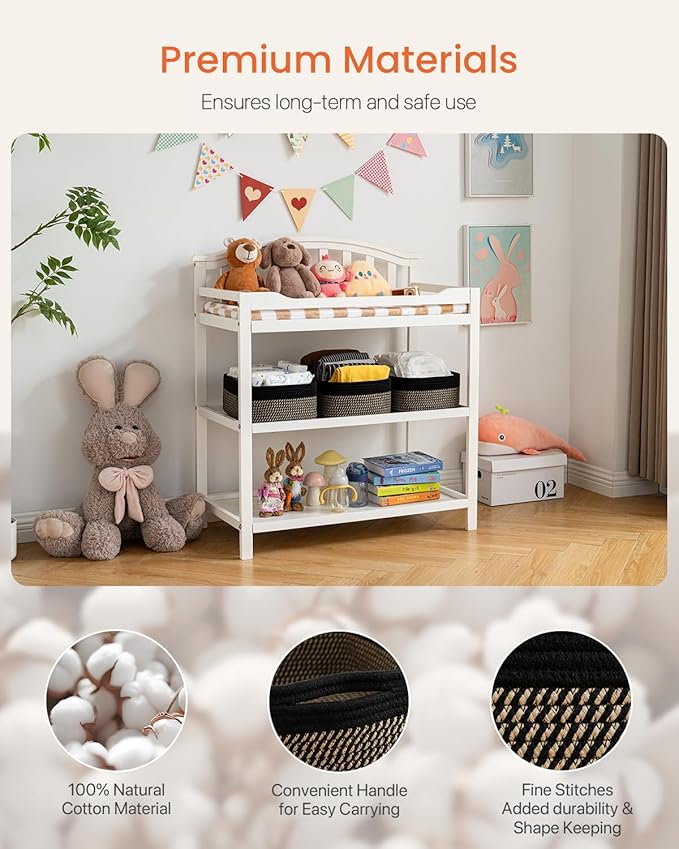 KALLAX Small Woven Basket, 13.5 x 9.5 x 5 Inches, Storage Basket for Organizing, Cute Small Rope Shelf Closet Cube Storage Bins Baskets for Shelves, Dog Toy Gift Baskets Empty, 3 Pack Black & Brown-CubbioJoy