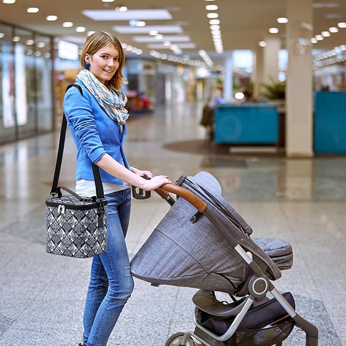 Breastmilk Cooler Bag with Ice Pack Fits 6 Baby Bottles Up to 9 Ounce, Baby Bottle Bag with Shoulder Strap for Nursing Mom Daycare, Black-CubbioJoy