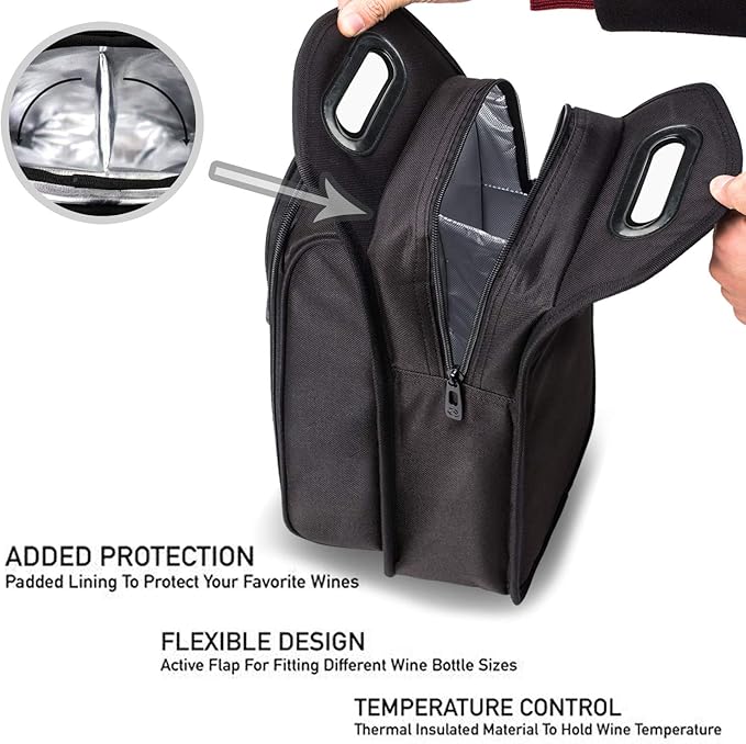 ALLCAMP 6 Piece Wine Travel Bag and Insulated Wine Carrier Tote Carrying Cooler Bag with Handle,Great Gift for Wine Lover-CubbioJoy