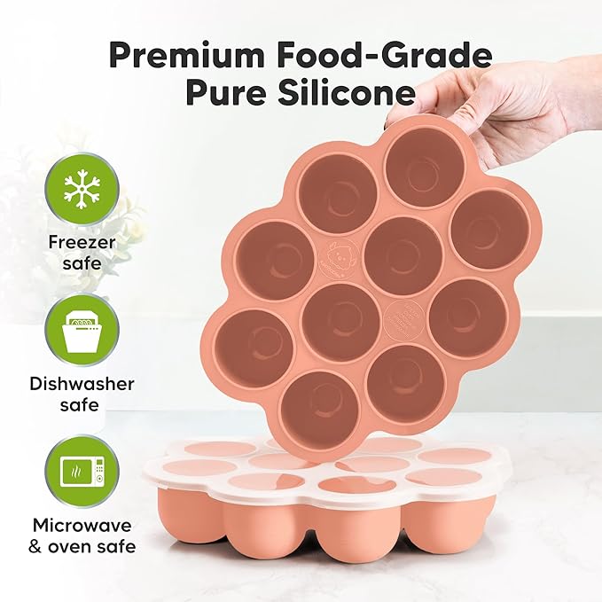 KeaBabies Silicone Food Freezer Trays with Lid, 2oz x 10 Pods Baby Food Storage Containers, Easy Puree Meal Prep, Breast Milk Silicone Freezer Molds, Dishwasher,Microwave Safe,BPA-Free(Roseate)-CubbioJoy