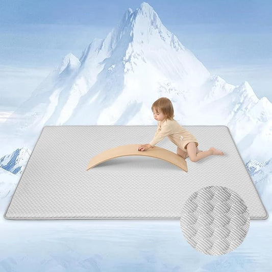 Baby Play Mat for Summer,1.3 Thick Memory Foam Cooling Floor Tummy Time Mat, Soft & Breathable, Non-Slip Rectangular for Toddlers’ Playtime & Rest(Grey,39"x59")-CubbioJoy