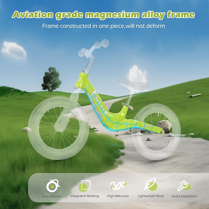 14" Kids Balance Bike for 3,4,5,6 Year Old Boys and Girls, Air Tires with Magnesium Alloy Frame, Lightweight No Pedal Toddler Training Bicycle-CubbioJoy