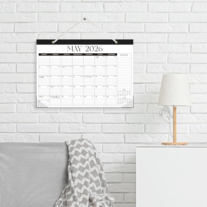 Desk Calendar 2025-2026, Monthly Desktop Large Calendar Runs Until December 2026 17" x 12" Desk Wall Planner for Family Office Teacher School, Black-White-CubbioJoy