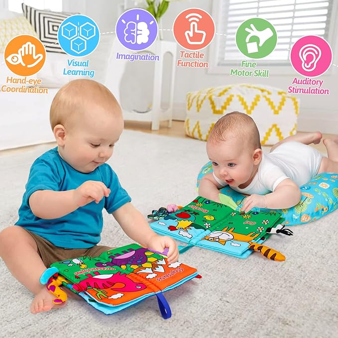 2 PCS High Contrast Crinkle Baby Books 0-6 Months Interactive Sensory Baby Toys 9-12 Month Montessori Activities Touch Feel Infant Book 0-3-6 Month Car Seat Travel Essentials Newborn Development Gift-CubbioJoy