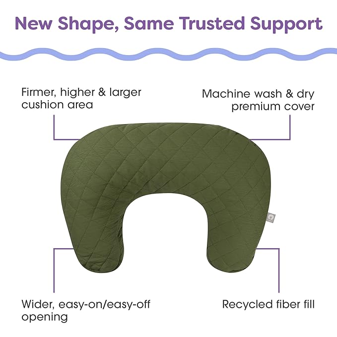 Boppy Nursing Pillow with Luxe Fabric Cover, Quilted Moss, Larger, More Supportive Pillow for Breastfeeding and Bottle Feeding; Firmer and Higher Than Original, w/Premium Cover; JPMA Certified-CubbioJoy
